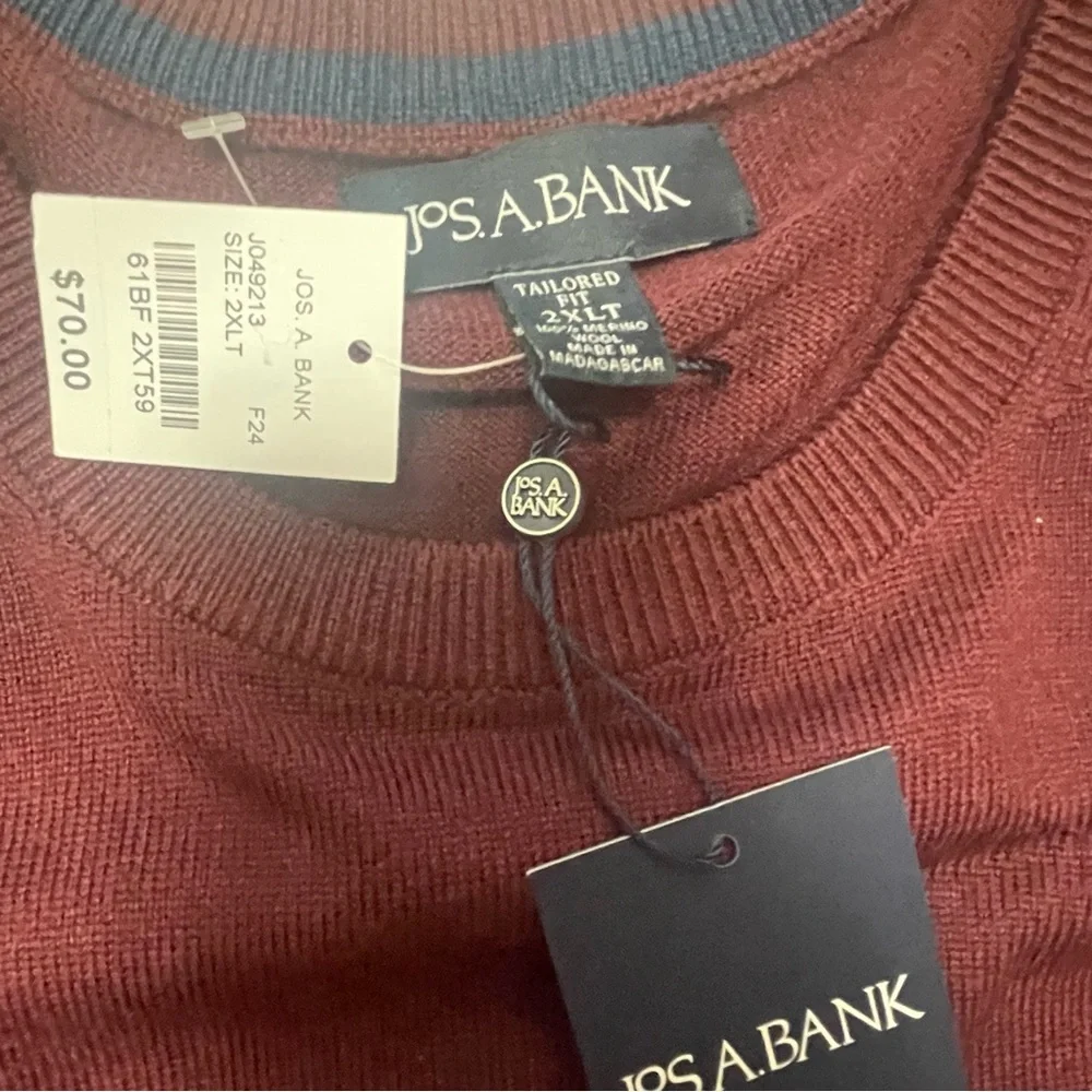 Jos. A. Bank Dark Red-Purple Crewneck Sweater Tailored Fit 100% Merino Wool 2XLT - Picture 3 of 6